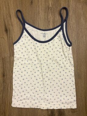 Brandy Melville White Cami with Navy Trim and Tiny Blue Florals